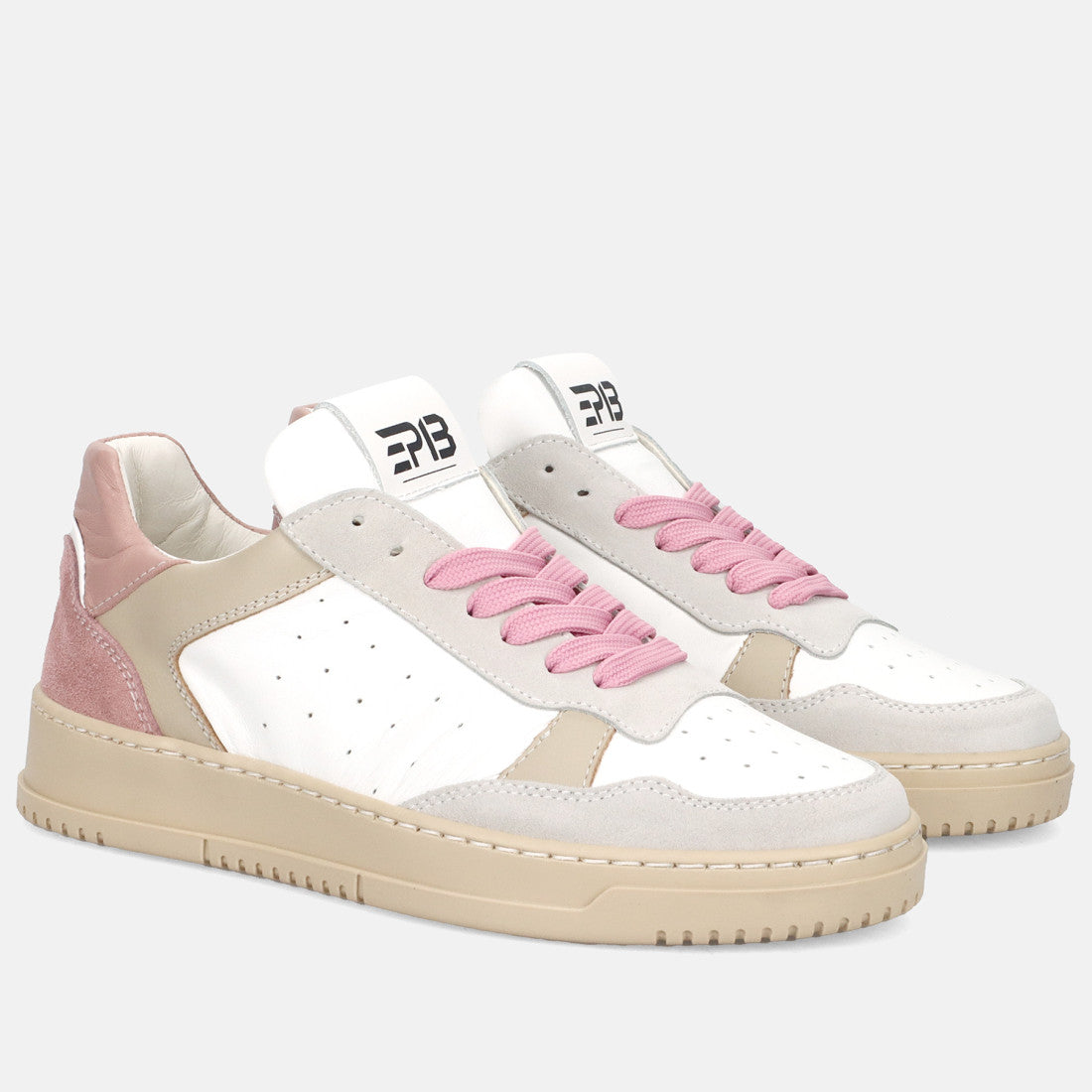 Sneaker da donna EP13 Effetti Personali Rock in pelle bianca e suede rosa e beige