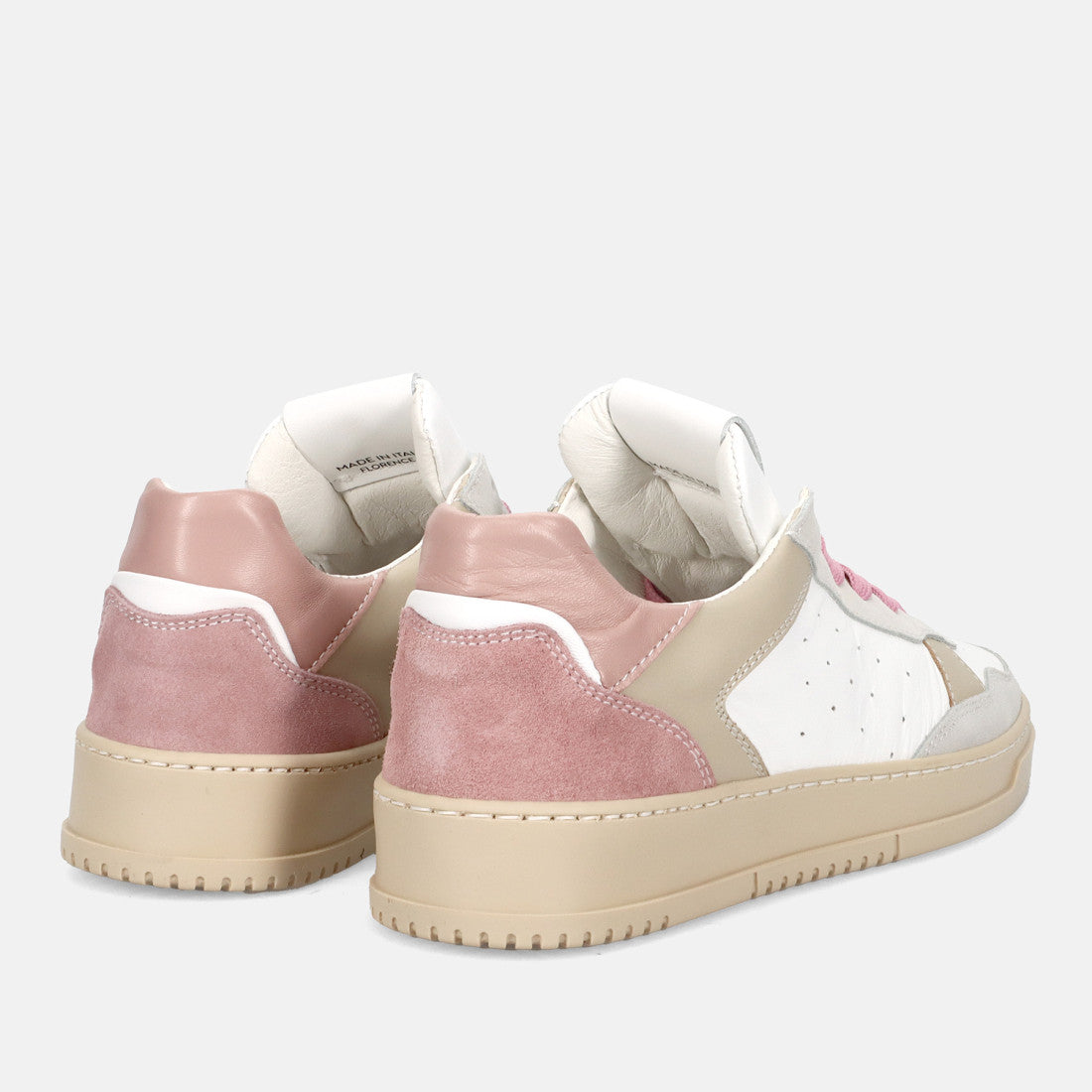 Sneaker da donna EP13 Effetti Personali Rock in pelle bianca e suede rosa e beige