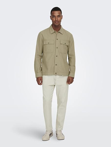 ONLY & SONS Onskennet LS Linen Noos-Maglietta Oversizer Giacca a Camicia Uomo