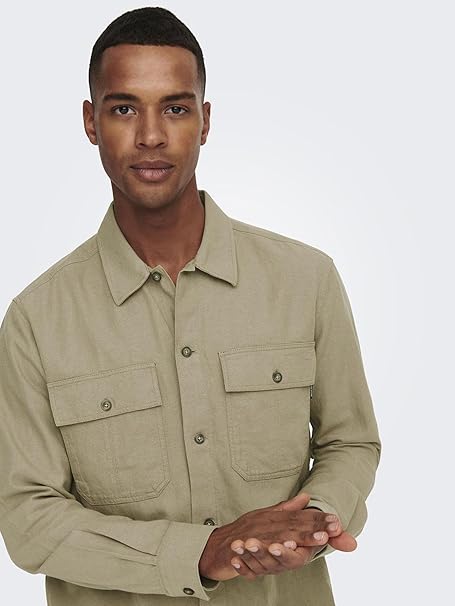 ONLY & SONS Onskennet LS Linen Noos-Maglietta Oversizer Giacca a Camicia Uomo