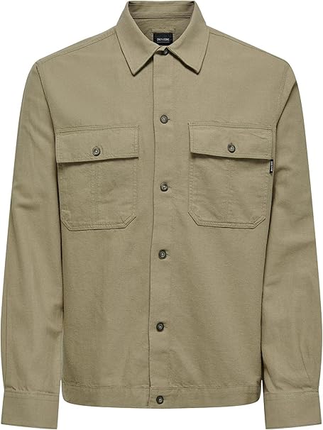 ONLY & SONS Onskennet LS Linen Noos-Maglietta Oversizer Giacca a Camicia Uomo
