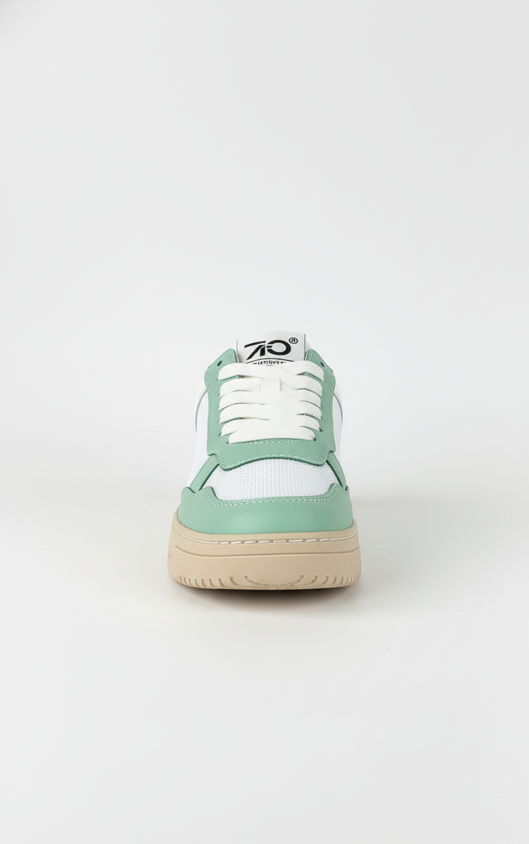 Sneaker da donna EP13 Effetti Personali Rock in pelle bianca e suede verde acqua e giallo fluo