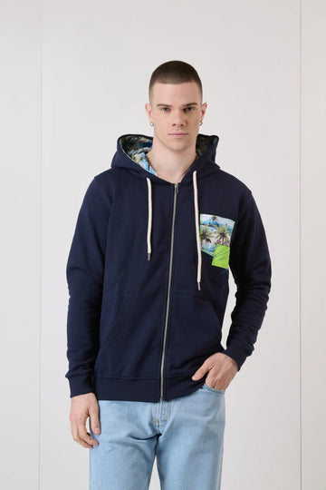 V2 Felpa Zip Blu con Taschino