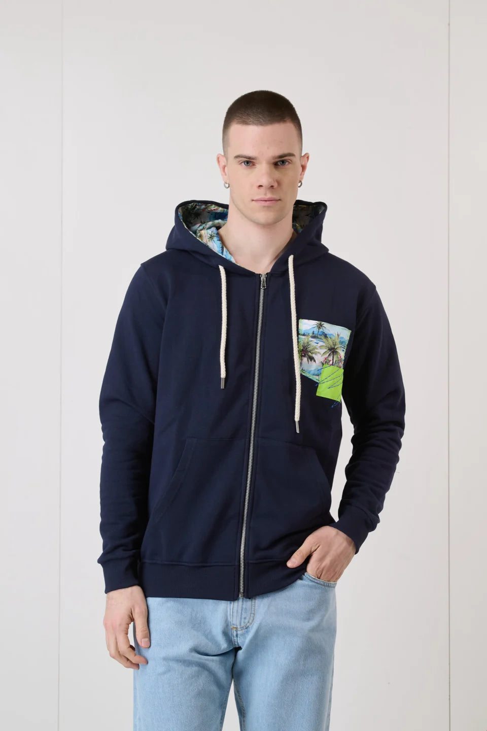 V2 Felpa Zip Blu con Taschino