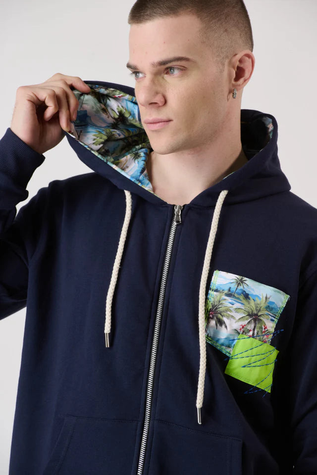 V2 Felpa Zip Blu con Taschino