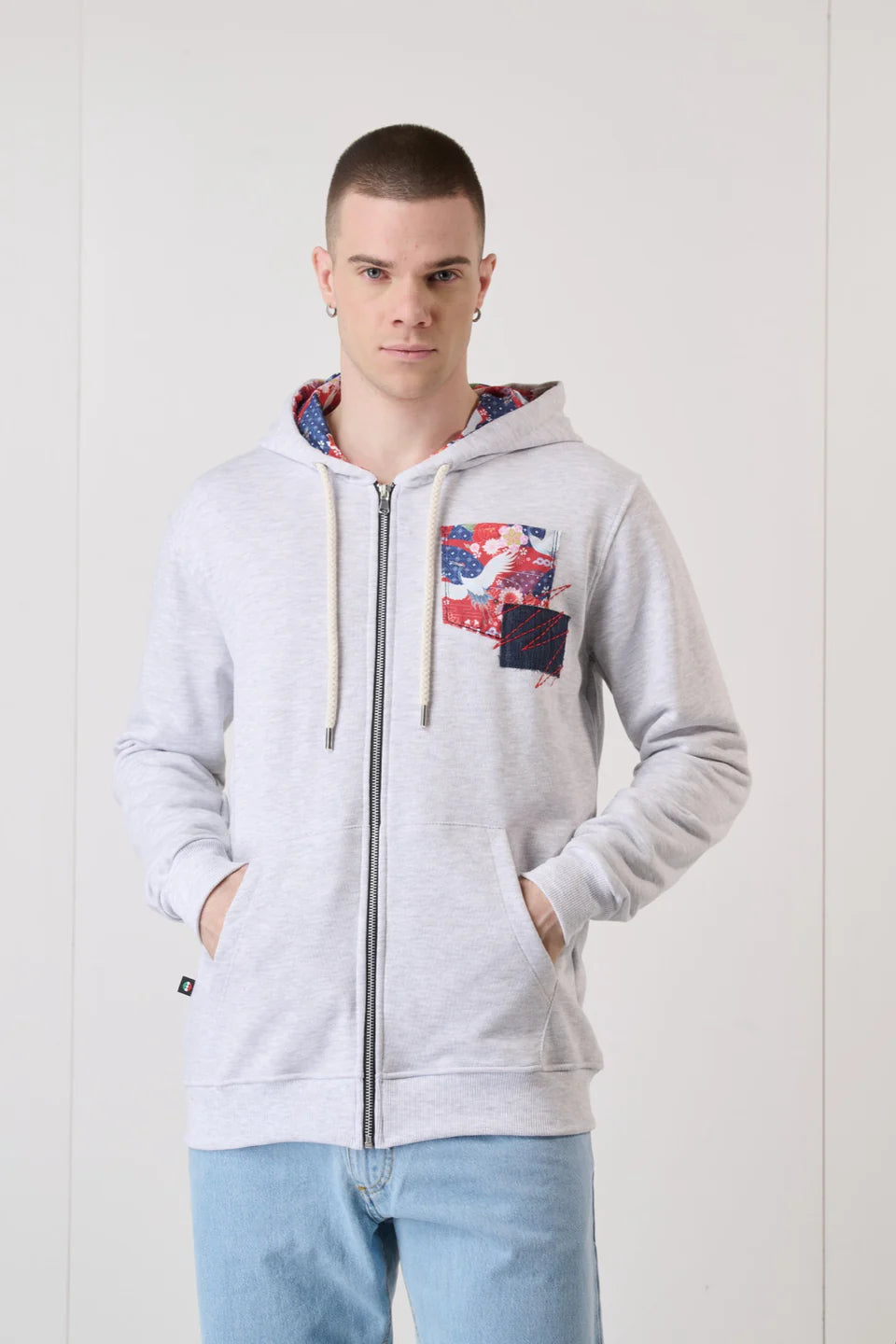 V2 Felpa Zip Grigia con Taschino