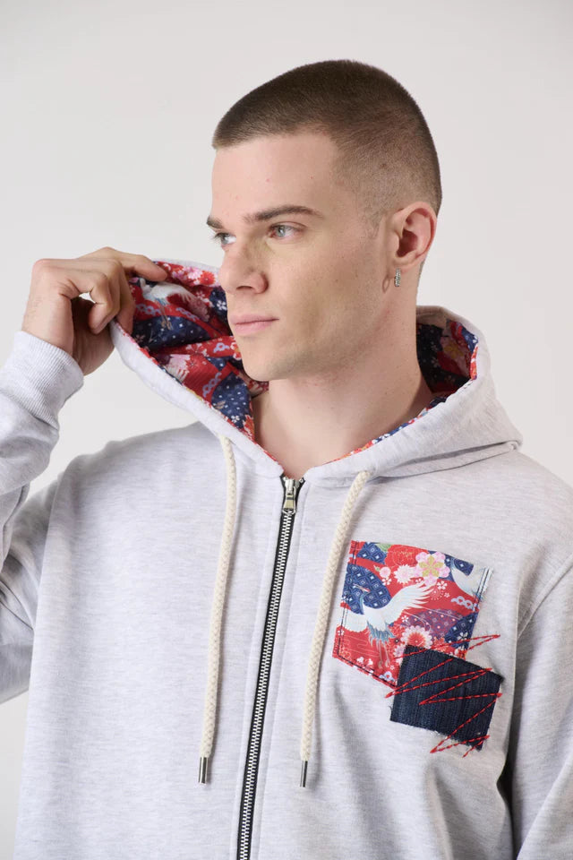 V2 Felpa Zip Grigia con Taschino