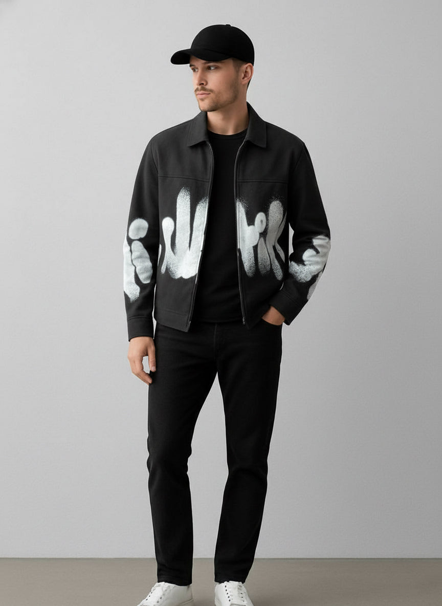 Giacca DISCLAIMER in gabardine stampa logo nera